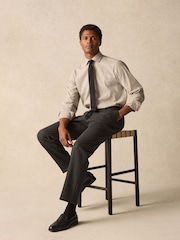 Neutral Brown Linen Blend Regular Fit Long Sleeve Cutaway Collar Shirt - Image 4 of 6