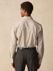 Neutral Brown Linen Blend Regular Fit Long Sleeve Cutaway Collar Shirt - Image 5 of 6