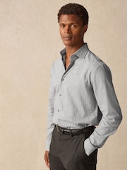 Neutral Brown Linen Blend Regular Fit Long Sleeve Cutaway Collar Shirt - Image 6 of 6