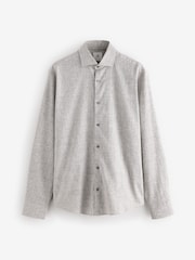 Neutral Brown Linen Blend Regular Fit Long Sleeve Cutaway Collar Shirt - Image 7 of 9