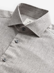 Neutral Brown Linen Blend Regular Fit Long Sleeve Cutaway Collar Shirt - Image 8 of 9