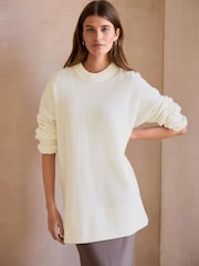 White Ecru 100% Wool Premium Crew Neck Jumper - Image 2 of 8