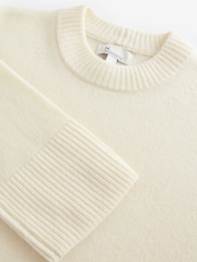White Ecru 100% Wool Premium Crew Neck Jumper - Image 7 of 8