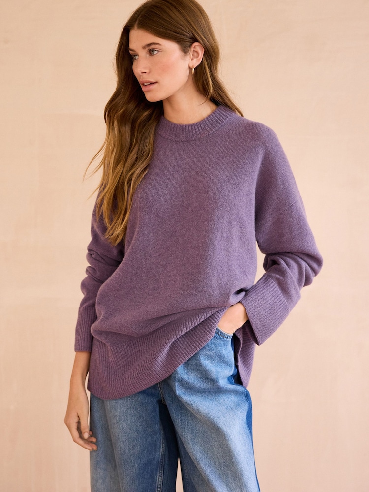 Purple 100% Wool Premium Crew Neck Jumper - Image 1 of 8