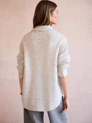 Grey Premium Soft Touch Collared Button Down Knitted Shirt with Alpaca - Image 2 of 7