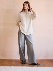 Grey Premium Soft Touch Collared Button Down Knitted Shirt with Alpaca - Image 3 of 7