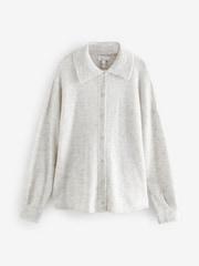 Grey Premium Soft Touch Collared Button Down Knitted Shirt with Alpaca - Image 5 of 7