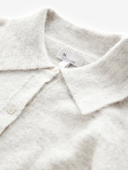 Grey Premium Soft Touch Collared Button Down Knitted Shirt with Alpaca - Image 6 of 7