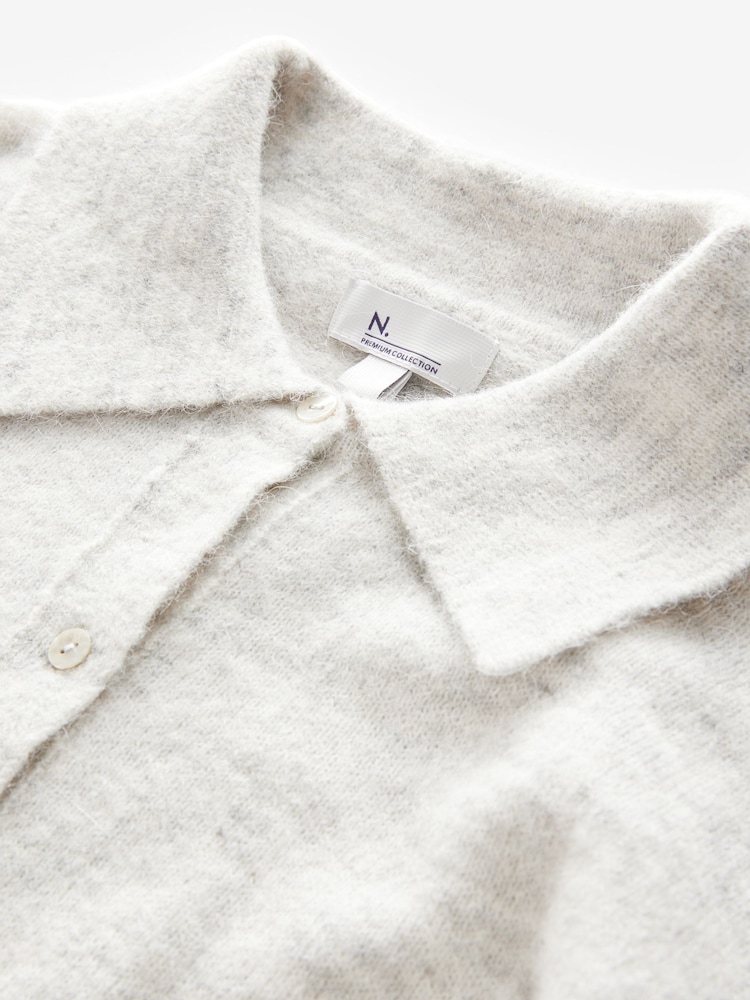 Grey Premium Soft Touch Collared Button Down Knitted Shirt with Alpaca - Image 6 of 7