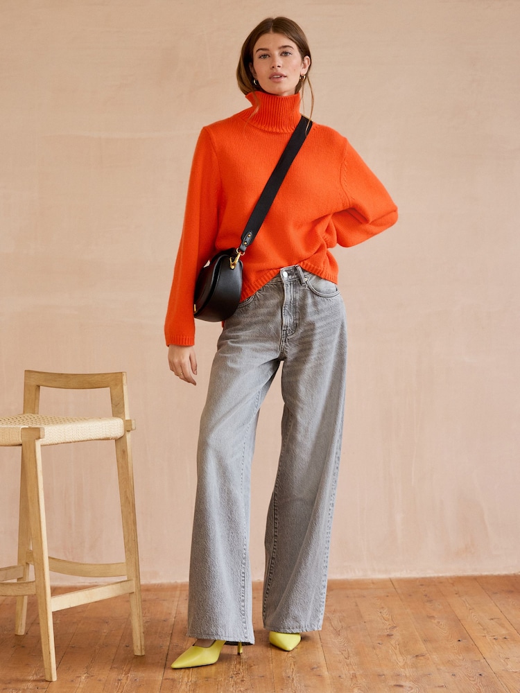 Orange Relaxed Fit Oversized Premium Knitted Jumper with Cashmere - Image 2 of 7