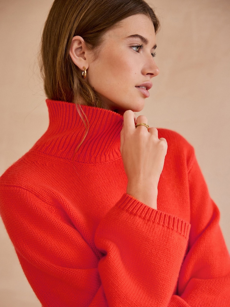 Orange Relaxed Fit Oversized Premium Knitted Jumper with Cashmere - Image 4 of 7
