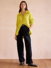 Green Lime Premium Soft Touch Collared Button Down Knitted Shirt with Alpaca - Image 3 of 7