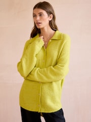 Green Lime Premium Soft Touch Collared Button Down Knitted Shirt with Alpaca - Image 4 of 7