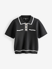 Schwarz, Weiß - Smart Collared Knitted T-Shirt - Bild 4 von 6