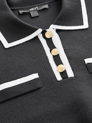 Schwarz, Weiß - Smart Collared Knitted T-Shirt - Bild 5 von 6