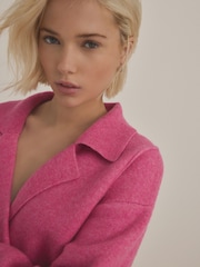 Pink Smart Collared Knitted Blazer Cardigan Jacket with Wool - Image 3 of 7