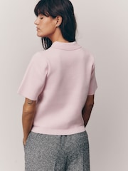 Hellrosa - Smart Collared Knitted T-Shirt - Bild 3 von 8