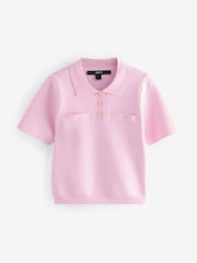 Hellrosa - Smart Collared Knitted T-Shirt - Bild 6 von 8