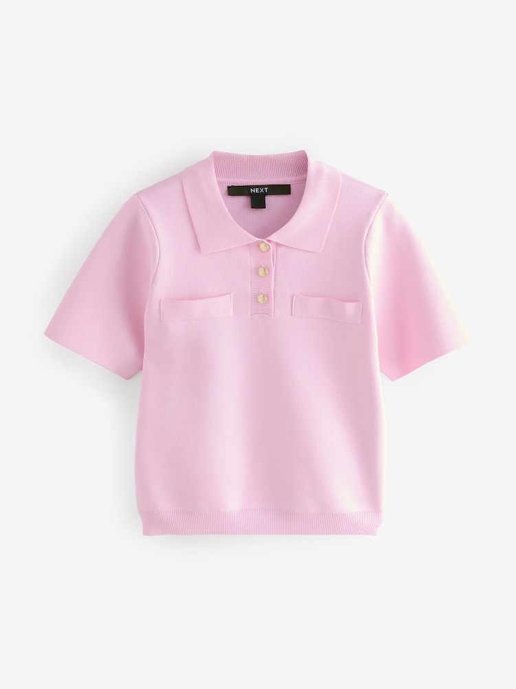Pink Bright Smart Collared Knitted T-Shirt - Image 6 of 8