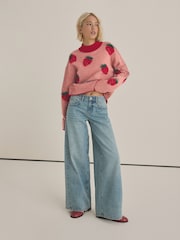 Pink Strawberry Patterned Knitted Crew Neck Jumper - Image 2 of 8