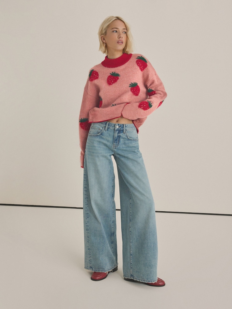 Pink Strawberry Patterned Knitted Crew Neck Jumper - Image 2 of 8