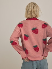Pink Strawberry Patterned Knitted Crew Neck Jumper - Image 3 of 8