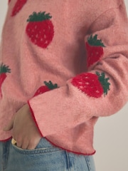 Pink Strawberry Patterned Knitted Crew Neck Jumper - Image 5 of 8