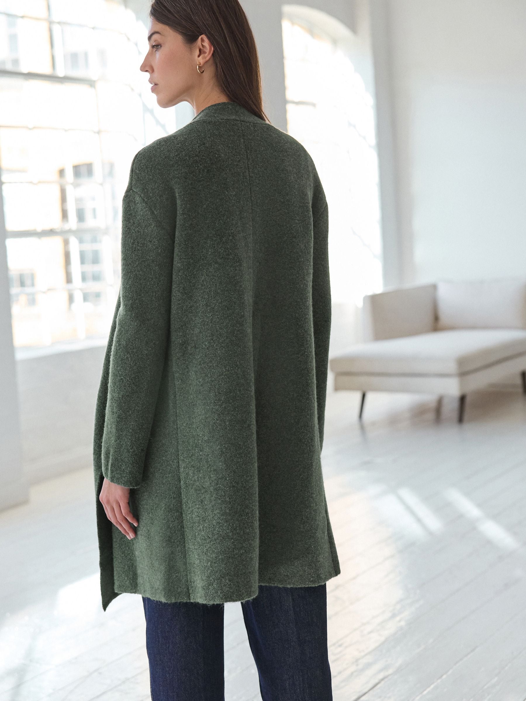 Green Khaki Soft Touch Waterfall Longline Knitted Cardigan Coatigan