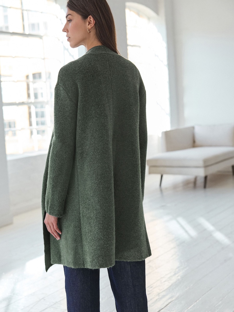 Green Khaki Soft Touch Waterfall Longline Knitted Cardigan Coatigan - Image 3 of 7