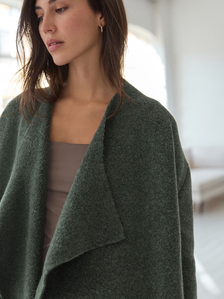 Green Khaki Soft Touch Waterfall Longline Knitted Cardigan Coatigan - Image 4 of 7