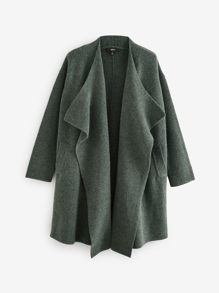 Green Khaki Soft Touch Waterfall Longline Knitted Cardigan Coatigan - Image 5 of 7