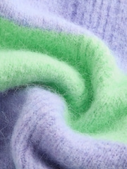 Purple Green Stripe Relaxed Fit Soft Touch V-Neck Knitted Jumper with Wool - Image 7 of 7