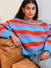 Blue Soft Touch Bardot Off The Shoulder Knitted Jumper with Alpaca - Image 1 of 7