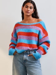 Blue Soft Touch Bardot Off The Shoulder Knitted Jumper with Alpaca - Image 2 of 7