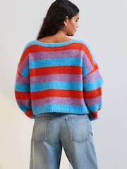 Blue Soft Touch Bardot Off The Shoulder Knitted Jumper with Alpaca - Image 3 of 7