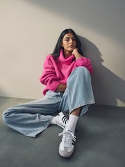 Pink Chunky Rib High Roll Neck Knitted Jumper with Alpaca - Image 3 of 7