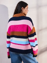 Multi Bright Stripe Collared Polo Knitted Jumper with Wool - Image 3 of 7