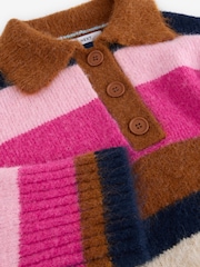 Multi Bright Stripe Collared Polo Knitted Jumper with Wool - Image 6 of 7