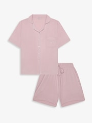 The Little Tailor Pink Soft Jersey LenzingTM EcoVeraTMButton Through Shorty Pyjamas Set - Image 1 of 9