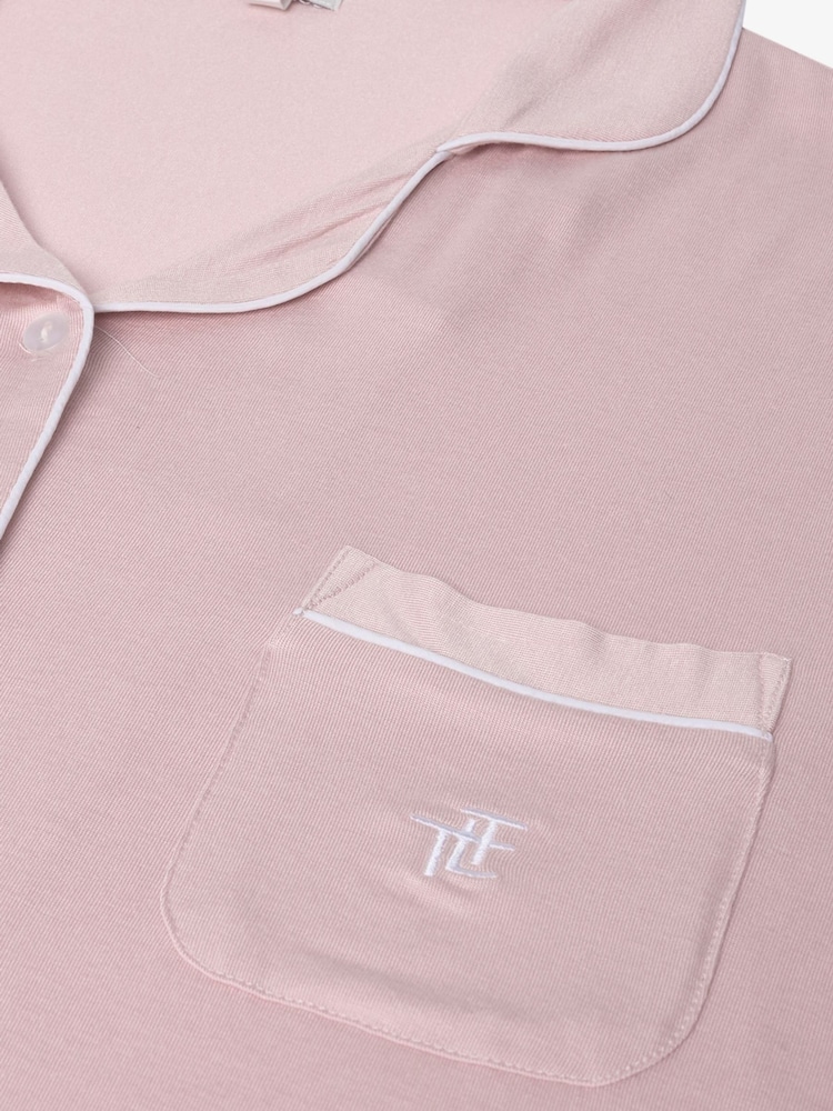 The Little Tailor Pink Soft Jersey LenzingTM EcoVeraTMButton Through Shorty Pyjamas Set - Image 12 of 12
