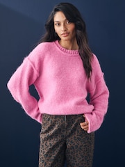 Pink Soft Touch Crew Neck Knitted Jumper with Wool - Image 1 of 7