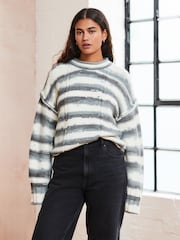 Grey Spacedye Stripe Knitted Jumper - Image 1 of 7