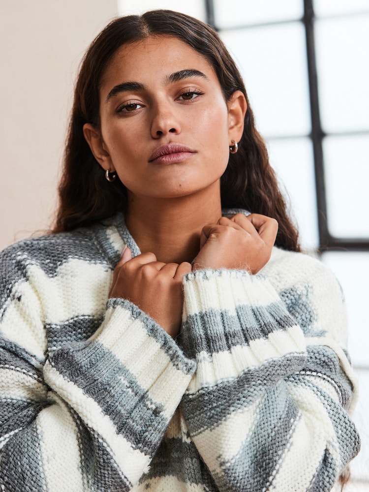 Grey Spacedye Stripe Knitted Jumper - Image 2 of 7