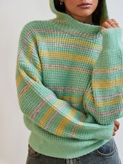 Grün gestreift - Strickpullover mit Kapuze und entspannter Passform - Bild 4 von 7