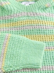 Grün gestreift - Strickpullover mit Kapuze und entspannter Passform - Bild 7 von 7