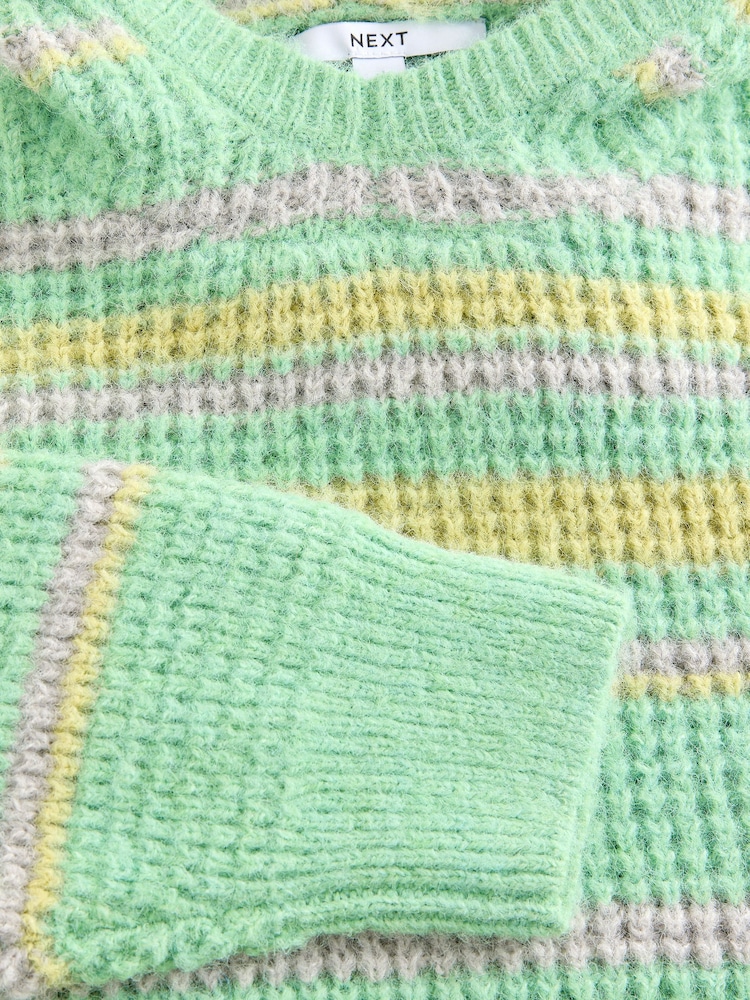 Grün gestreift - Strickpullover mit Kapuze und entspannter Passform - Bild 7 von 7