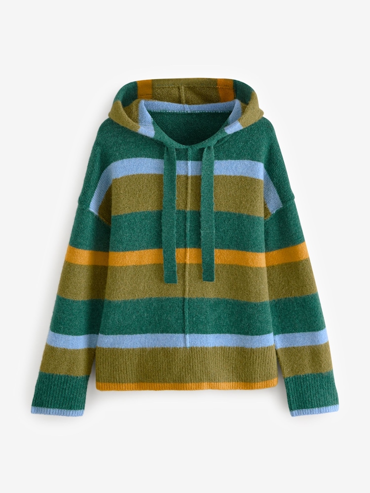 Green Relaxed Fit Oversized Knitted Hoodie Jumper - Image 6 of 9