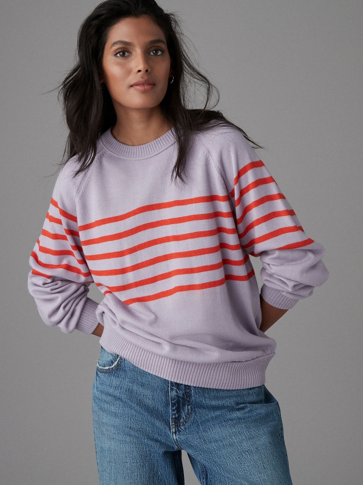 Lilac Orange Stripe Soft Touch Crew Neck Knitted Sweatshirt - Image 1 of 8