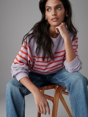 Lilac Orange Stripe Soft Touch Crew Neck Knitted Sweatshirt - Image 2 of 8