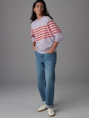 Lilac Orange Stripe Soft Touch Crew Neck Knitted Sweatshirt - Image 3 of 8